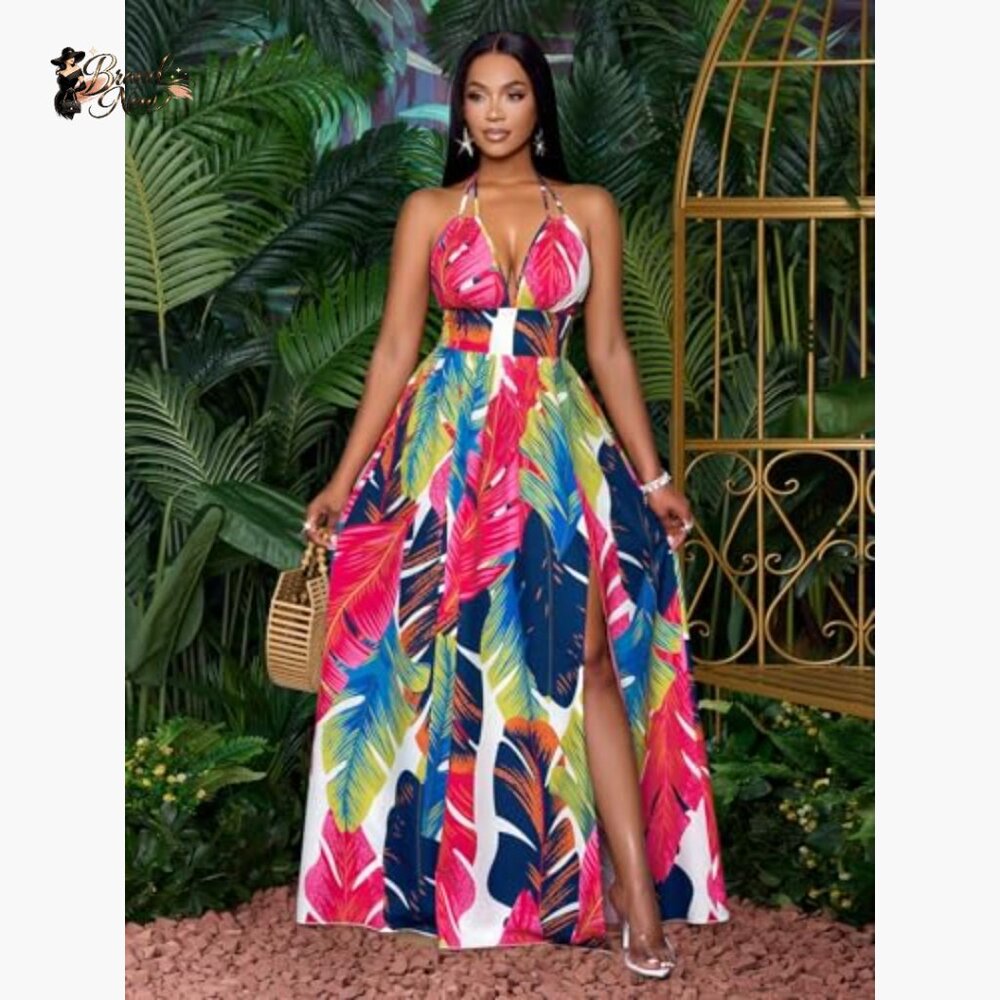 Polyamide Elastane Halter Backless Maxi Dress Boh… - image 6